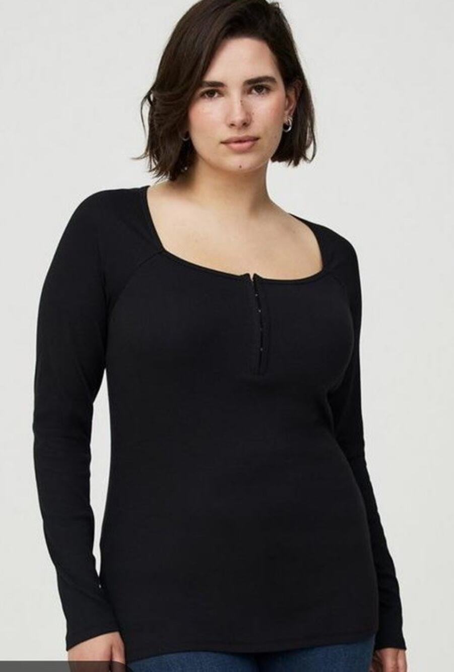 NWT Torrid 0 Size Large Black Cotton Modal Rib Hook and Eye Square Neck Top